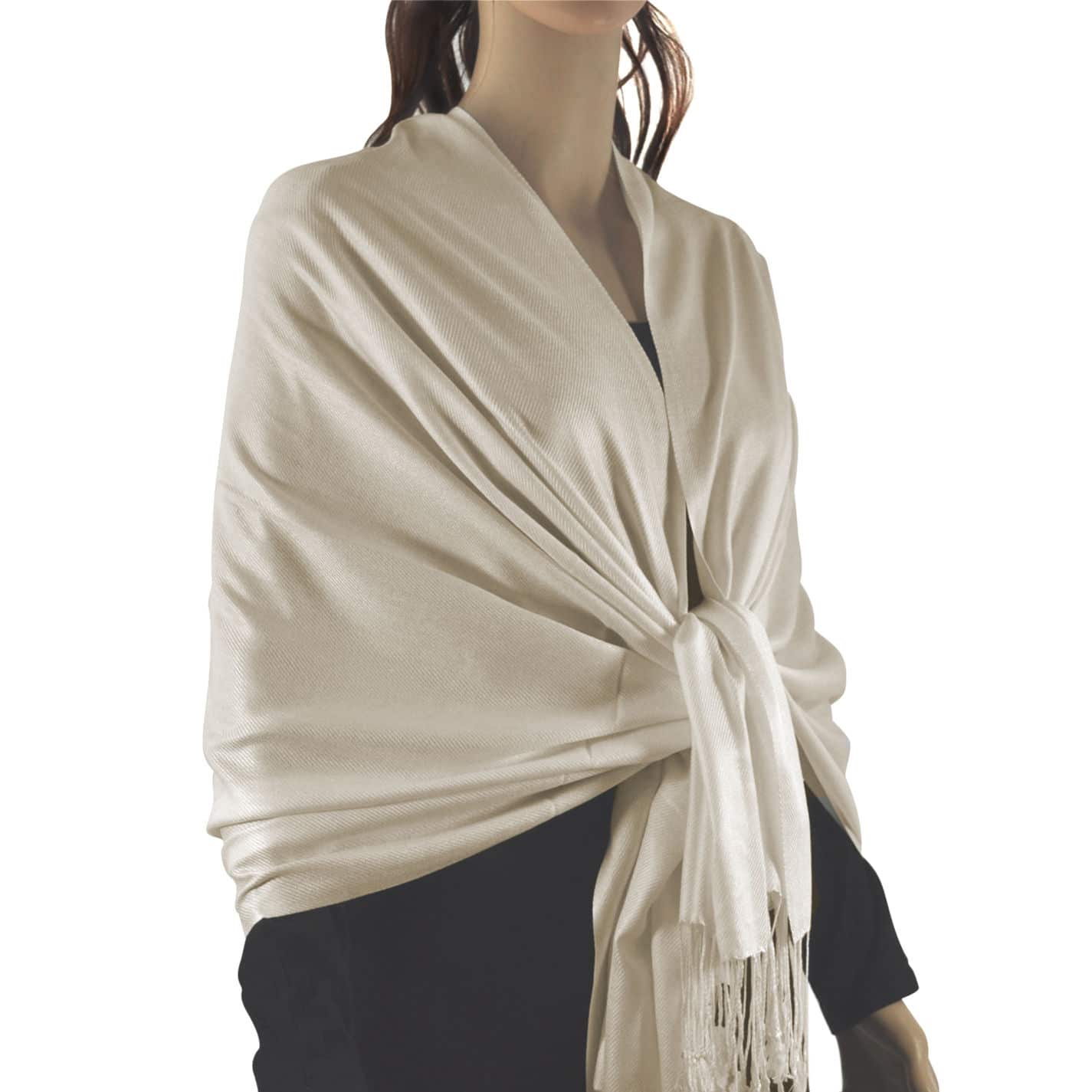 Solid Silky Wedding Pashmina Ivory - Wholesale Scarves City