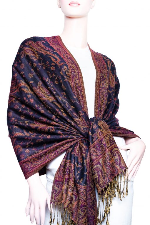 Outlined Reversible Paisley Pashmina Navy - Wholesale Scarves City